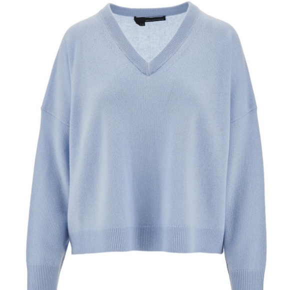 Cashmere Sweater Size Large Blue V Neck 360 Cashmere NWT - Picture 3 of 15